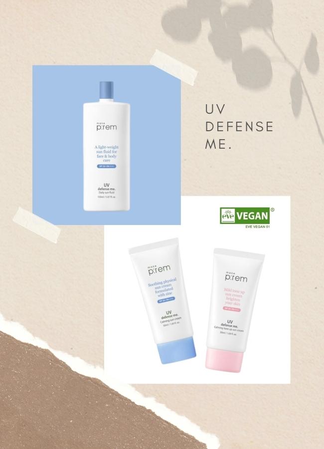 Make Prem UV Defense Me. (Calming Sun Cream, Calming Tone Up Sun Cream, Daily Sun Fluid Moisture Sun Cream SPF50+ PA++++) on wholesale at UMMA.