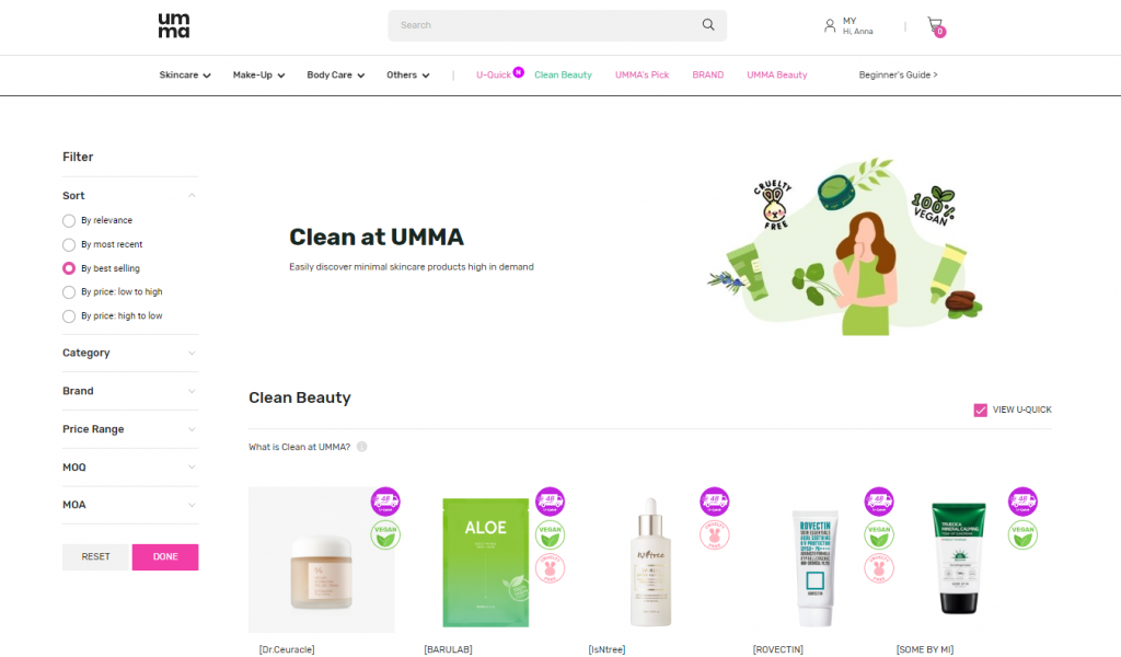 Convenient wholesale shopping at UMMA. Choose from the brand-claimed Korean clean beauty wholesale selections.
